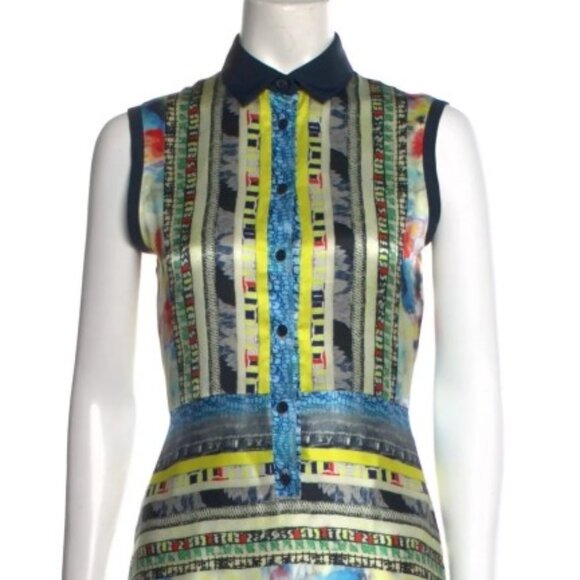 Yigal Azrouel Multicolor Abstract Neon Collared A-Line Shirtdress XS (Orig $450) - Picture 2 of 7